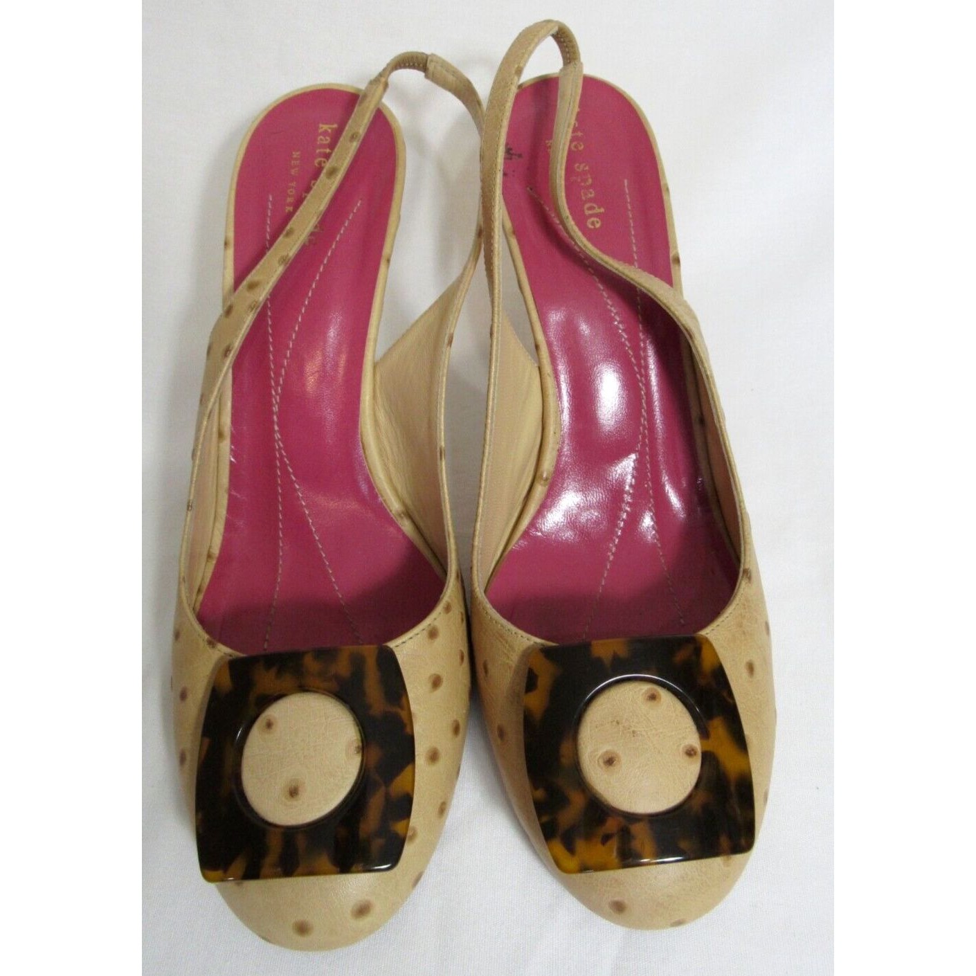 Kate Spade Brown Ostrich Slingback Heels Size 8.5 B Euc
